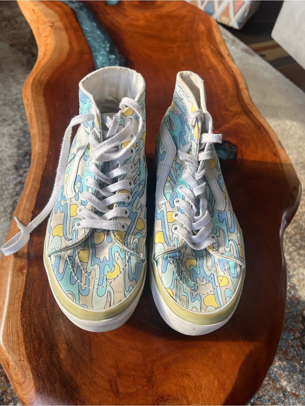 Vans High Top Sneakers in Light Blue, Yellow, White
